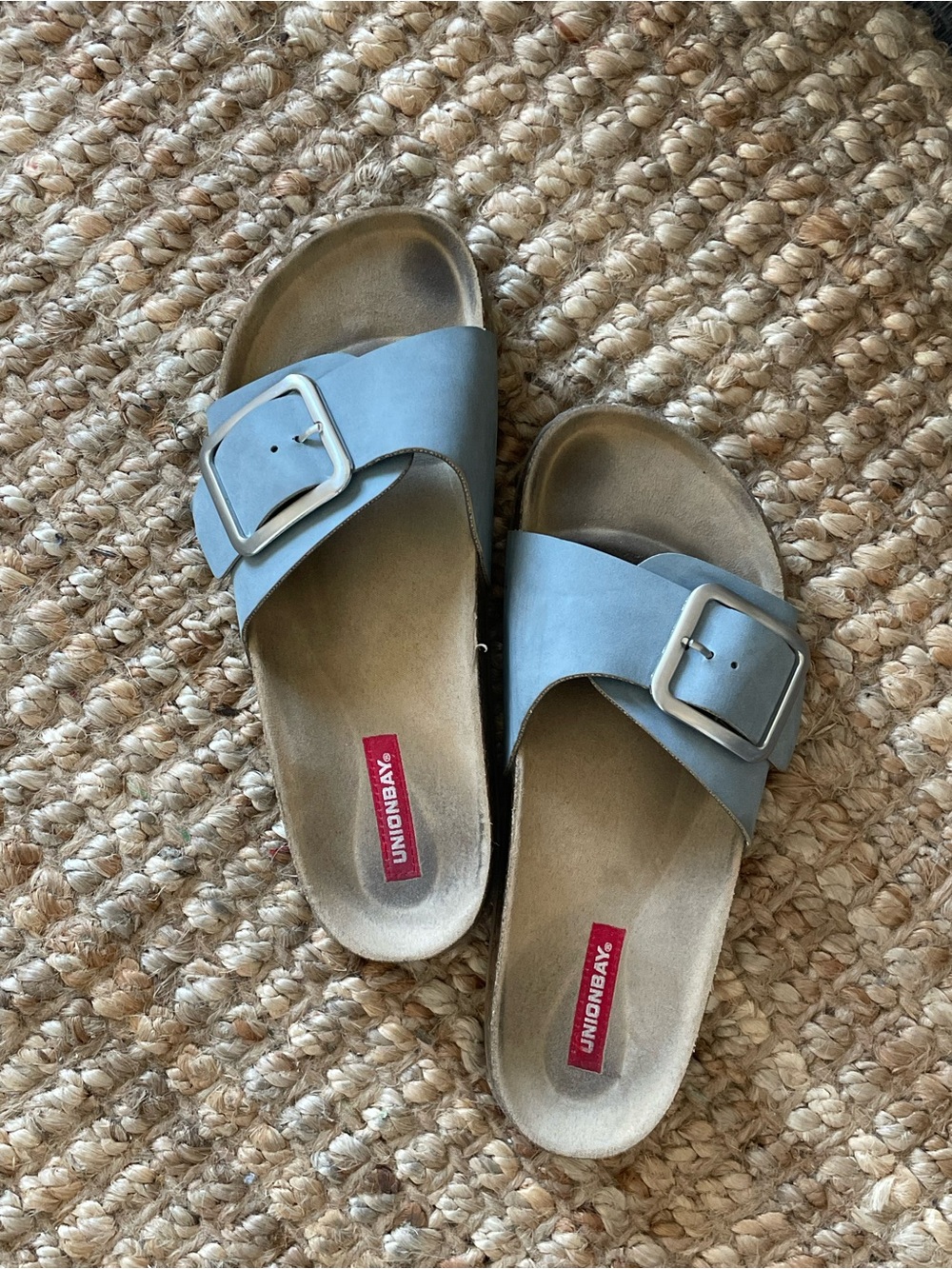 Women's powder Blue Buckle Slide Sandals suede blue gal - Picture 2 of 3